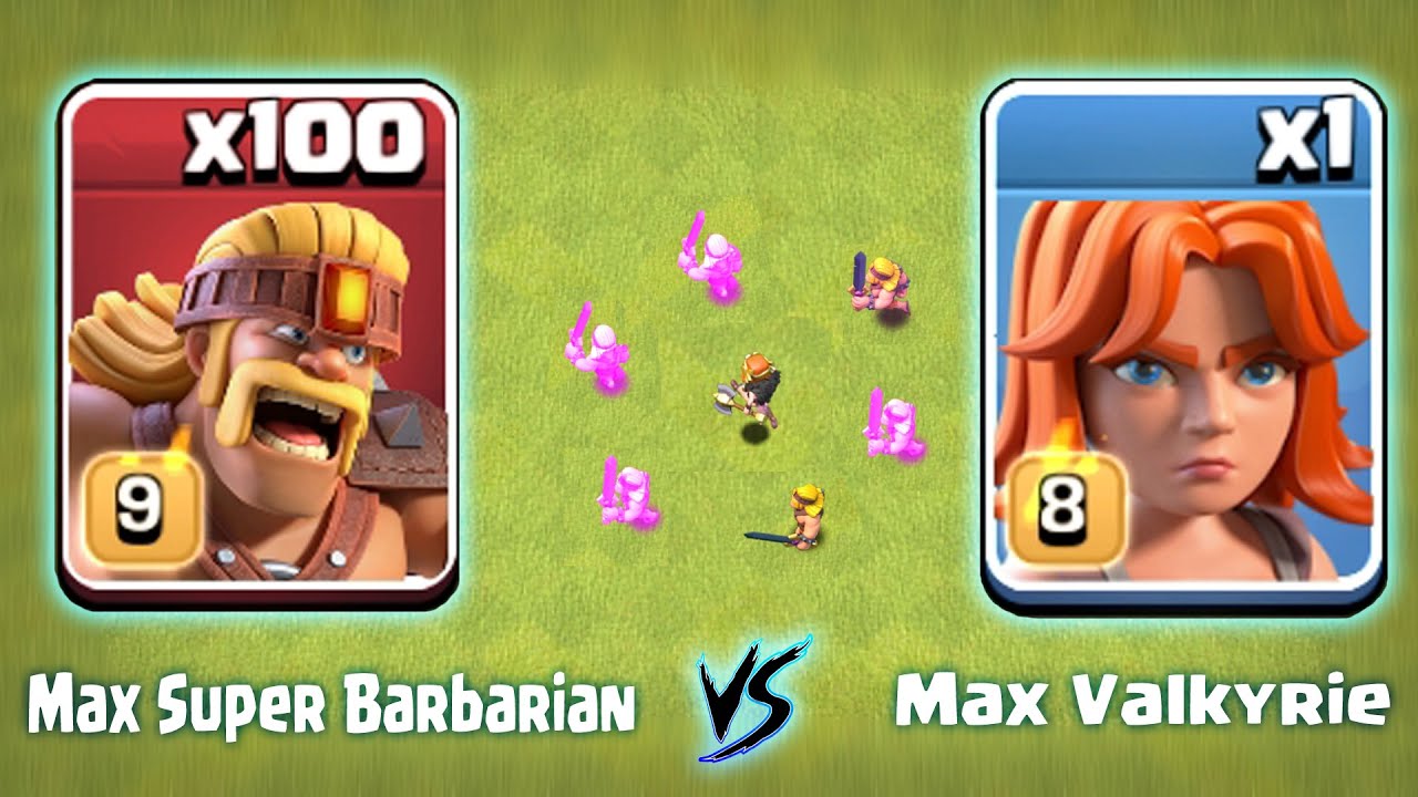 Max Valkyrie vs 100 Max Super Barbarian | Clash of Clans | *Overpowered Super Barbarian* | NoLimits