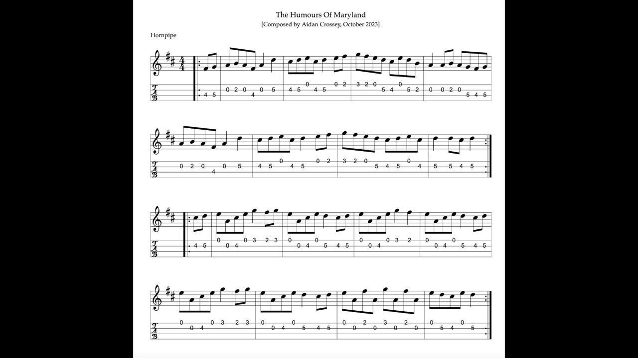 The Humours Of Maryland  REVISITED - a hornpipe in D Major composed tabbed & played by Aidan Crossey