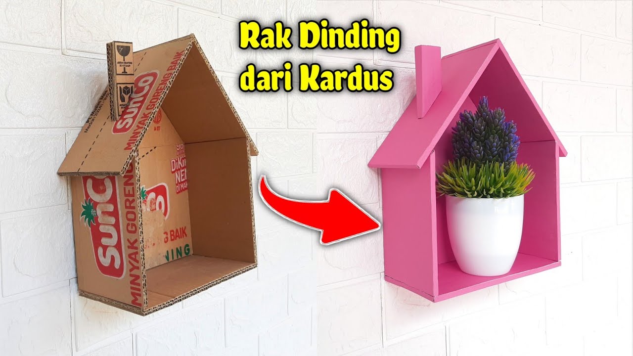 CARA MEMBUAT RAK DINDING BENTUK RUMAH DARI KARDUS