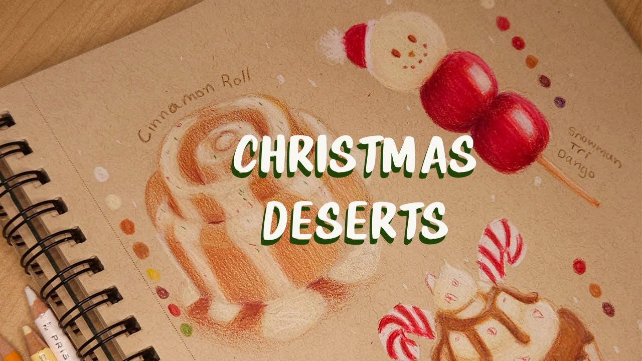 🎄🎅Sketching  Christmas  deserts with Prisma scholar coloured pencils