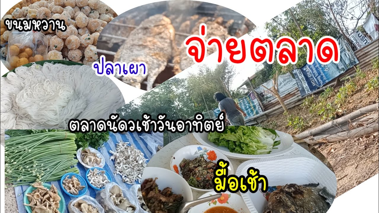 จ่ายตลาดที่ตลาดนัดเช้าวันอาทิตย์ตลาดสดเทศบาลตำบลหัวนาอำเภอเขมราฐจังหวัดอุบลราชธานี มื้อเช้าปลาเผา