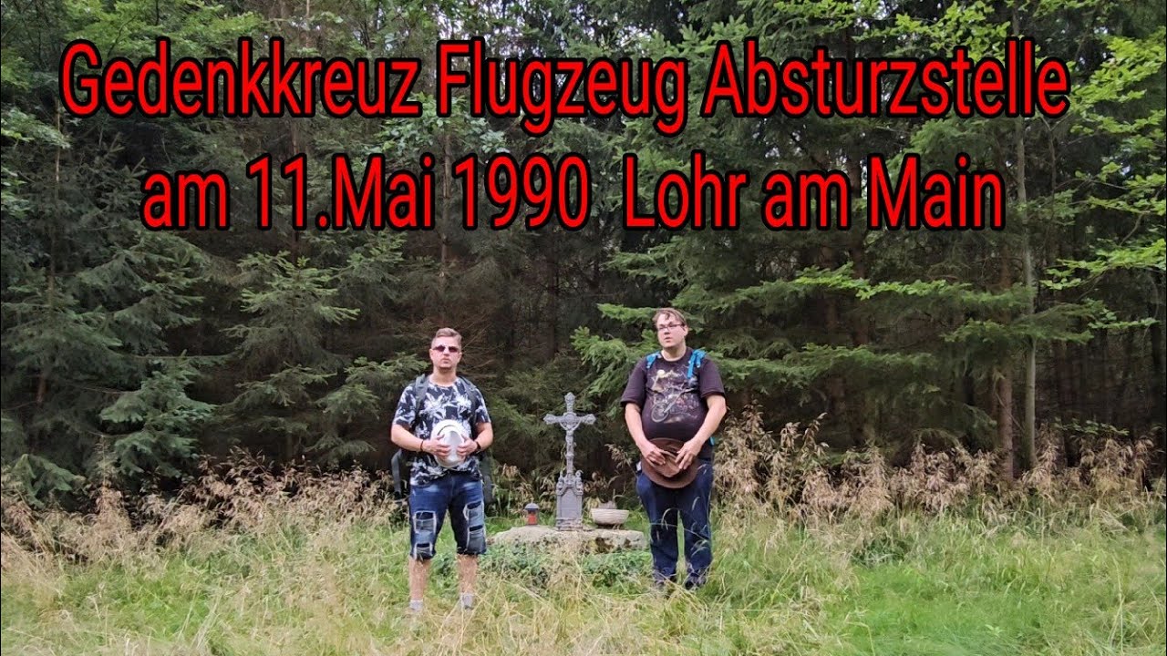 Gedenkkreuz von Flugzeug Transall Absturzstelle am 11.Mai 1990 im Wald Rodenbach bei Lohr am Main