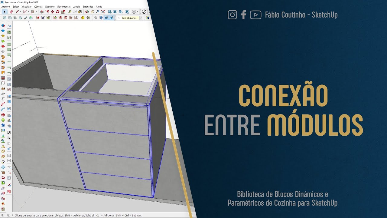 Conexão entre Módulos da Biblioteca de Blocos Dinâmicos de Cozinha para SketchUp