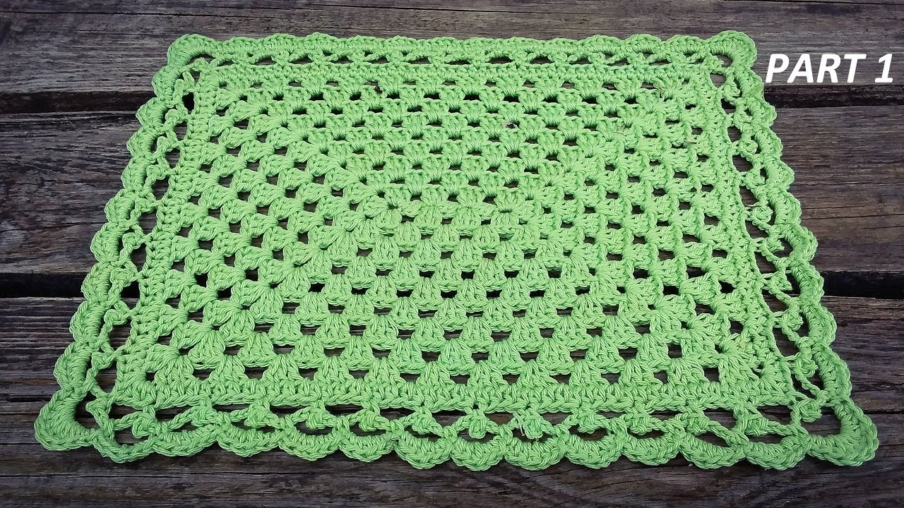 Crochet  Rectangular Granny Stitch Placemat Tutorial Part 1 Round 1 - 9