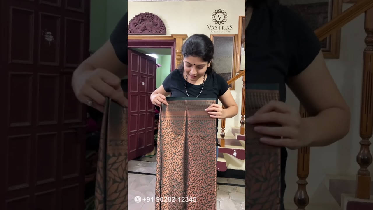 Dark green semi silk sareeFull copper leaf zari workWith blouse #myvastras #sareescollection