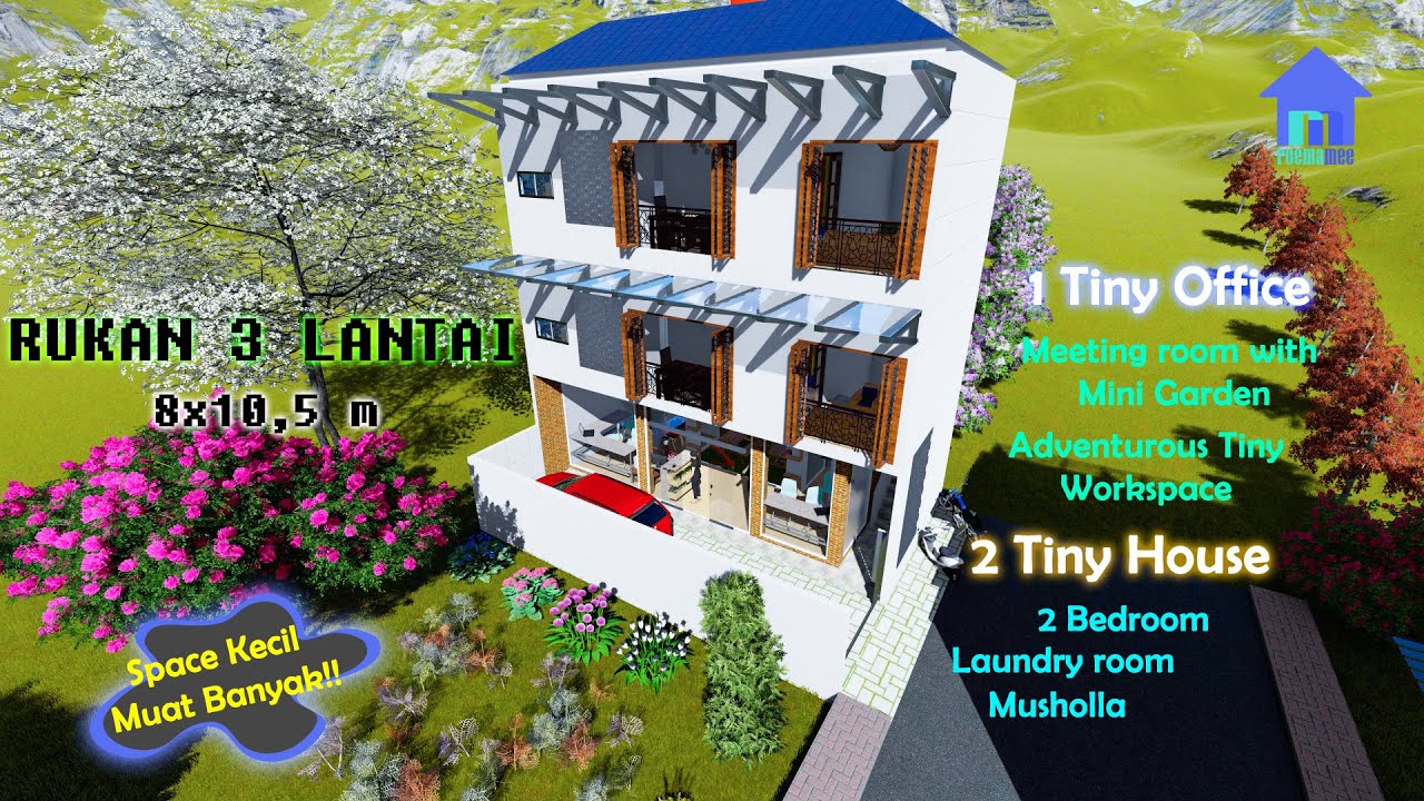 Desain RUMAH KANTOR / RUKAN 3 Lantai Lahan 8x10.5 meter LENGKAP - eps3