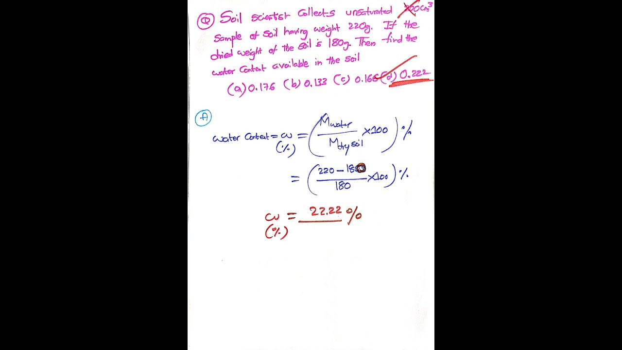 Numerical on calculation of 'water content of soil'