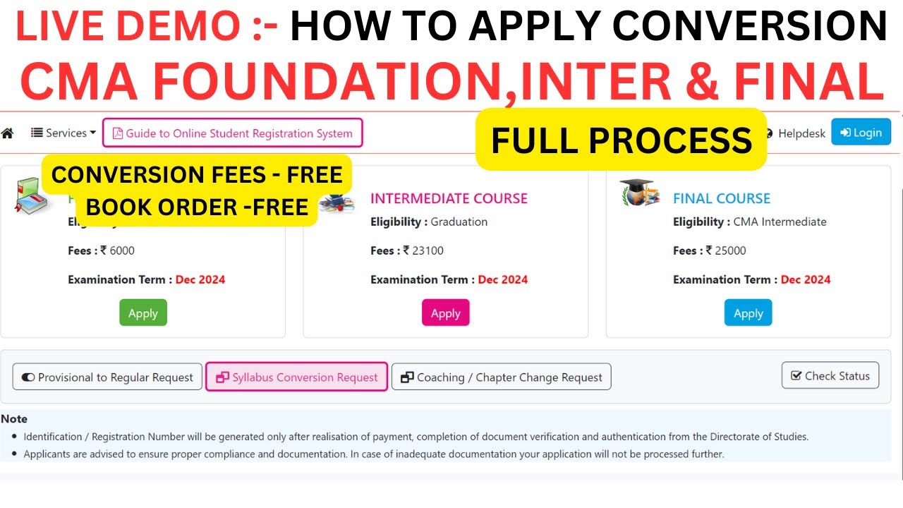 How to APPLY CMA NEW Course Conversion Full Process | CMA Foundation,inter & Final Course Conversion