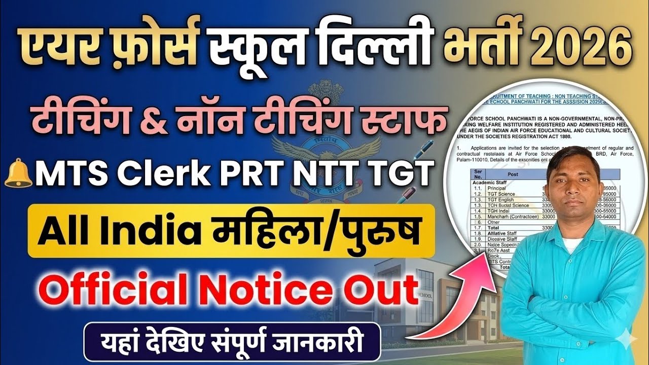 Air Force School Panchwati Delhi Teaching Staff Vacancy 2026