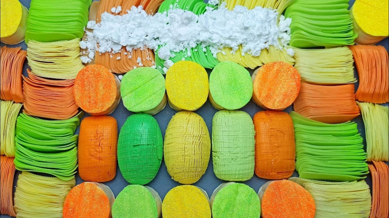 ASMR SOAP 💛Soap plates💚Cutting soap cubes🧡Crushing soap💛Soap boxes with starch