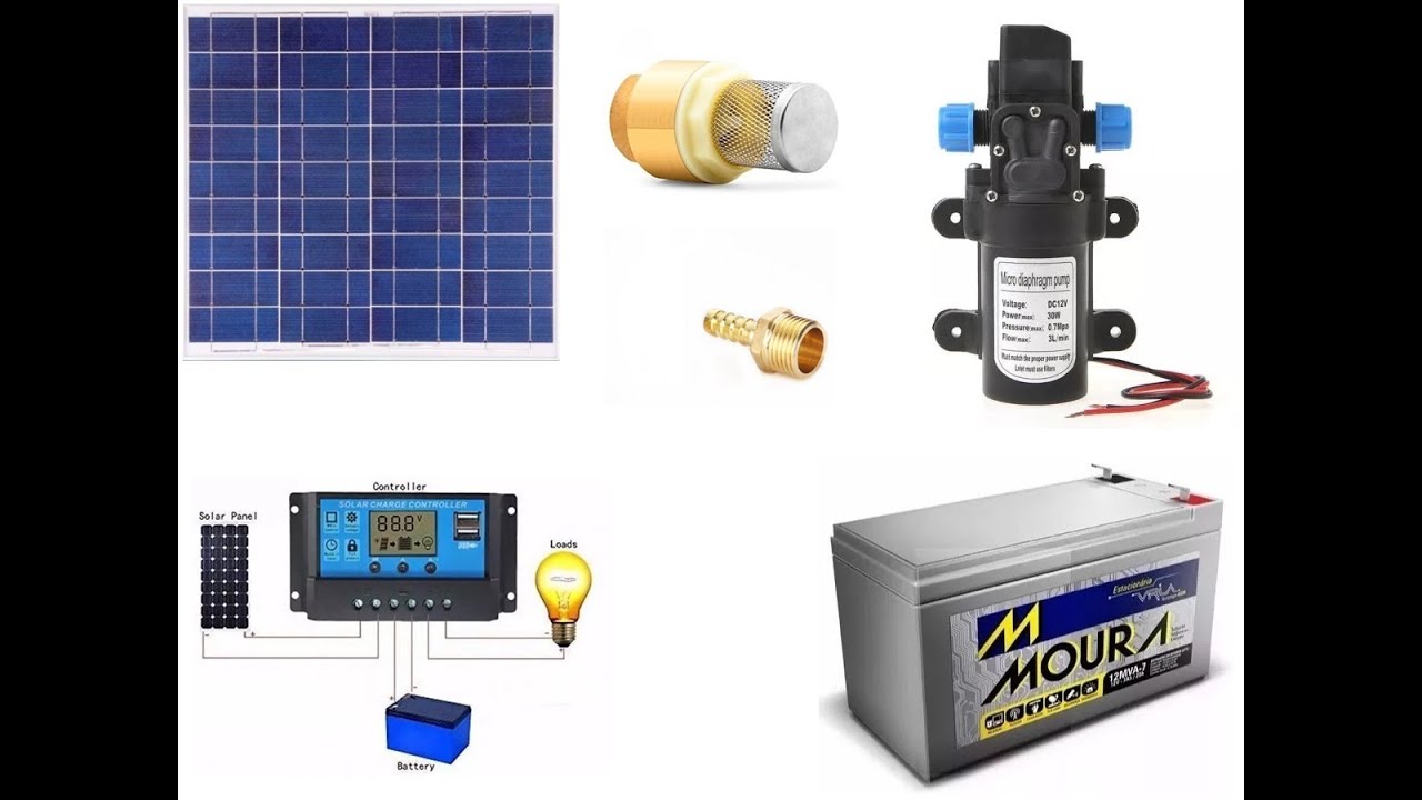 Kit painel solar e bomba 12v 30w - Completo - Painel 55w - Controlador 10a - Bateria 7Ah