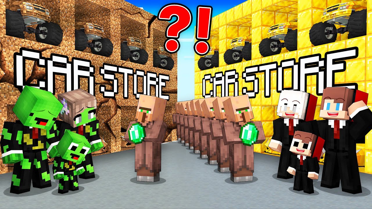 JJ's Family Rich vs Mikey's Family Poor CAR STORE Battle in Minecraft - Maizen