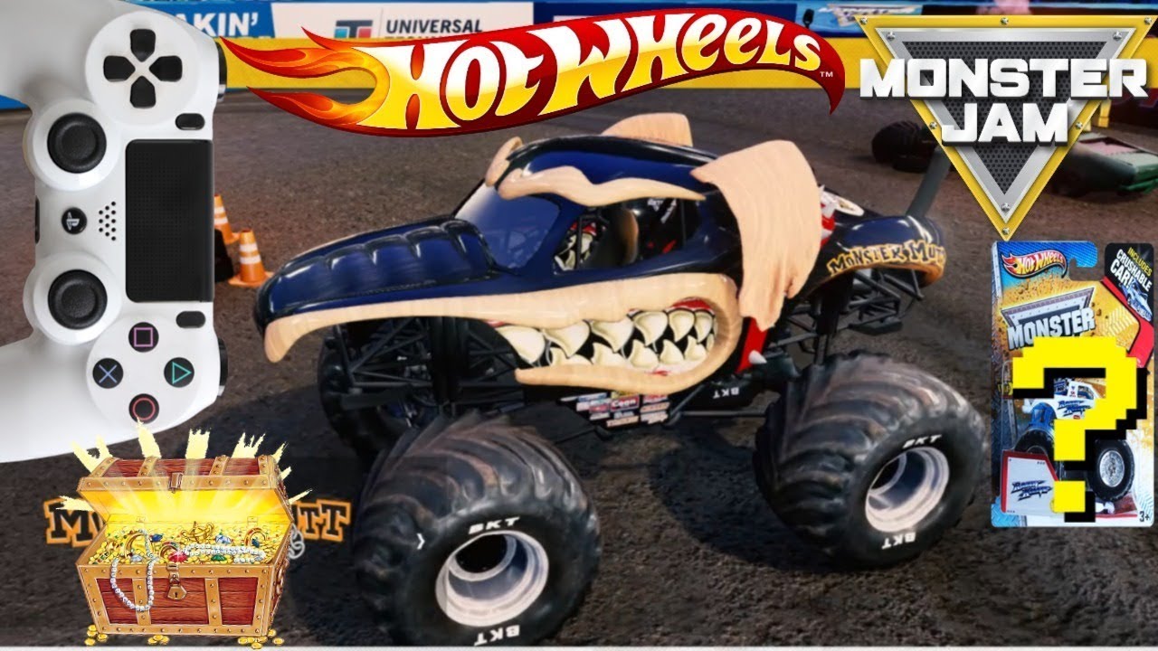 MONSTER JAM VIDEO GAME with SURPRISE HOT WHEELS MONSTER TRUCK TREASURE BOX