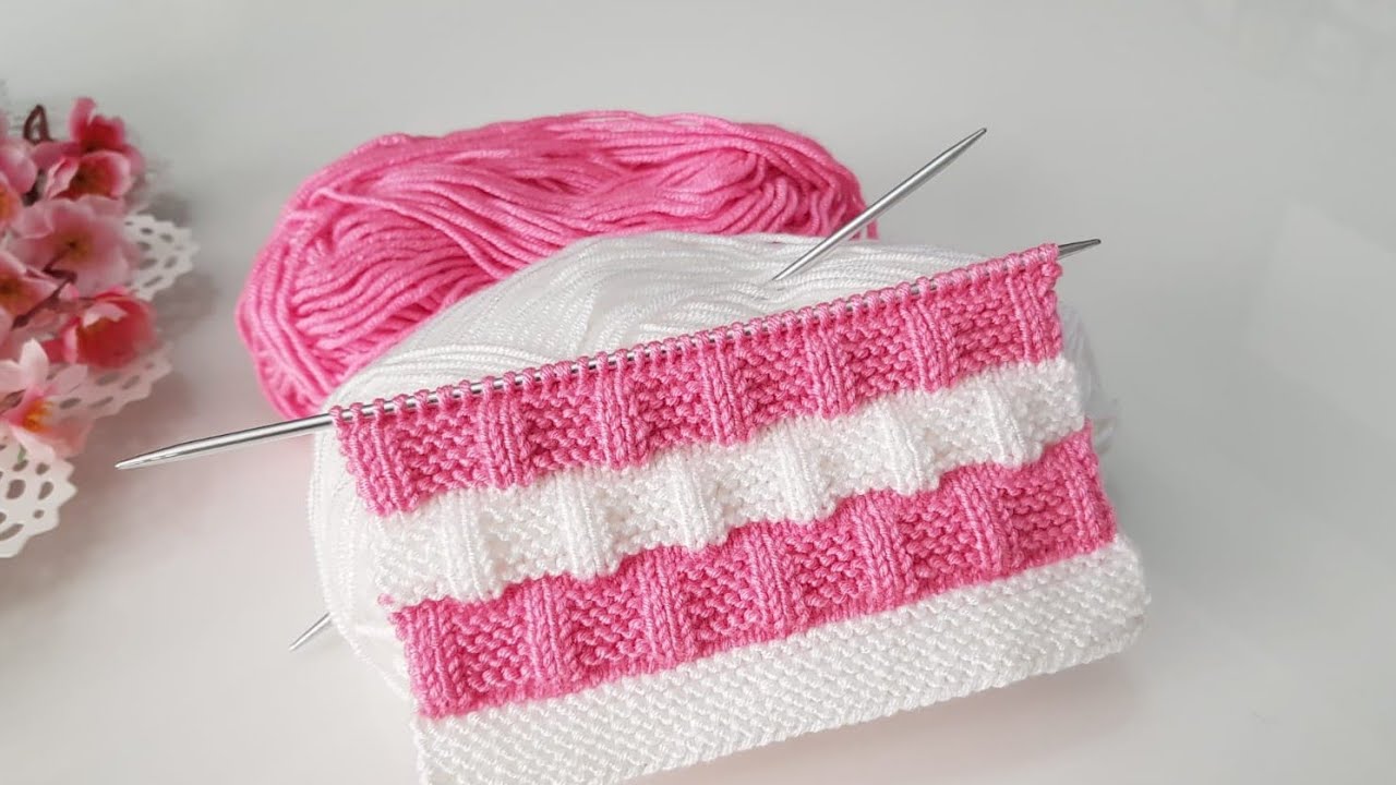 İki renkli kolay  yelek hırka battaniye örgü modeli / iki şiş örgü modelleri