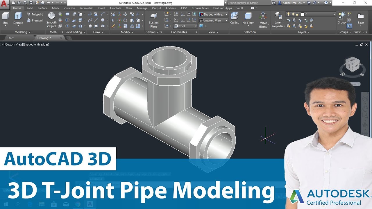 #040 I AutoCAD 3D: T-Joint Pipe Modeling I Nazmi Ismail