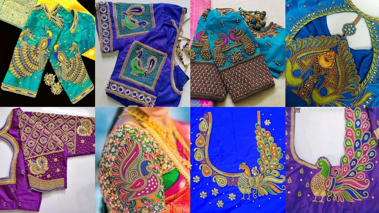 Beautiful peacock aari work blouse designs || Elegant heavy peacock aari work