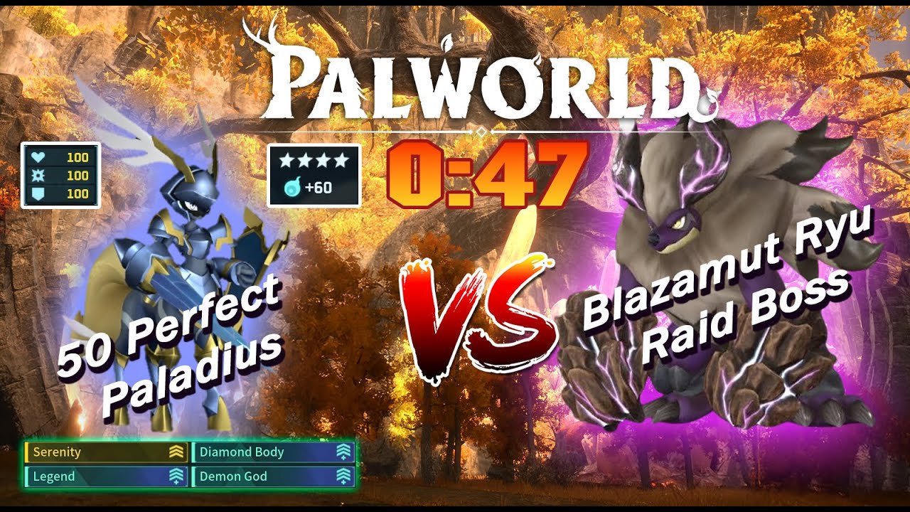 Palworld: 50 Perfect Paladius vs Blazamut Ryu in 47 seconds
