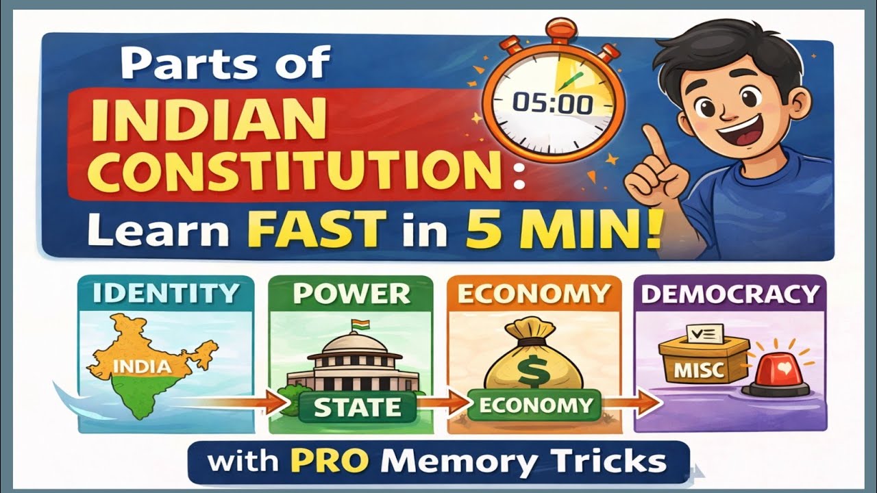 ऐसी ट्रिक जो सदियों तक याद रहेगी | Parts of the Indian Constitution 🔥 | Logical trick to memorise 💯