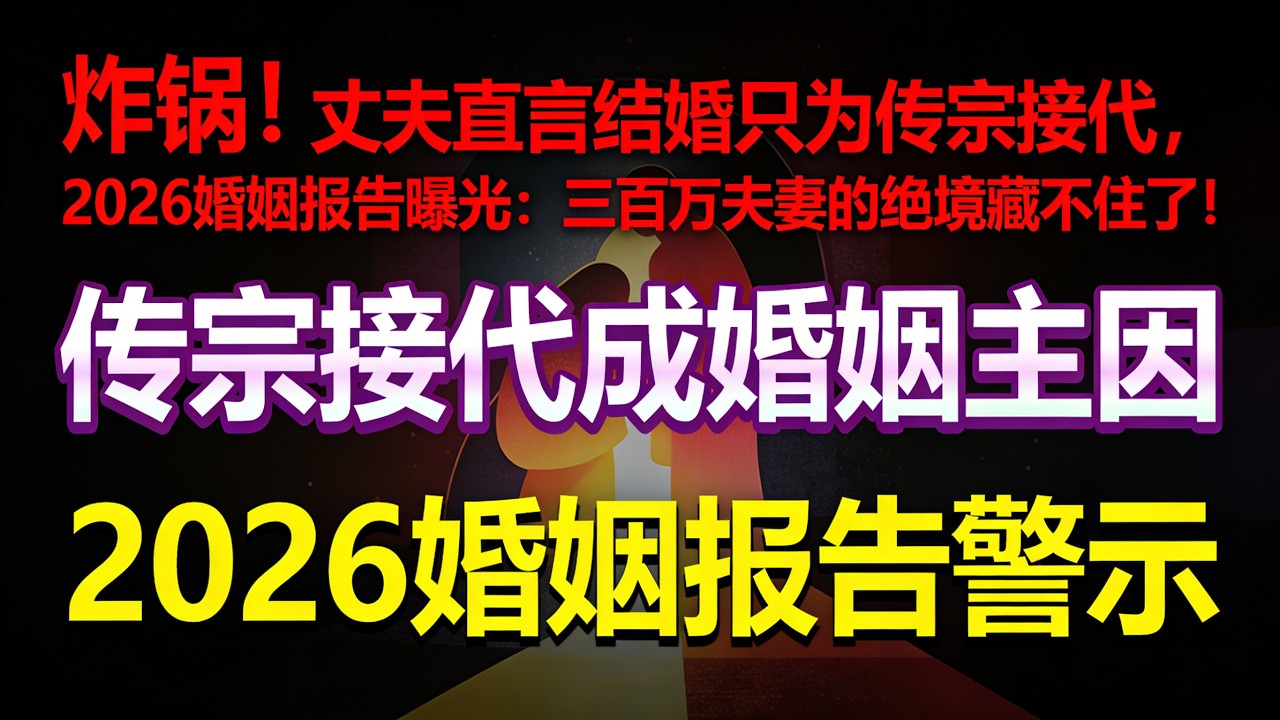 婚姻只剩搭伙过日子？2026最新数据打脸：一半夫妻没爱过，却熬了一辈子！#2026婚姻报告#彩礼不超6万#当代婚姻的真相#传宗接代之外的婚姻#高额彩礼整治#母职惩罚#夫妻相处之道#婚恋观讨论#不婚不育