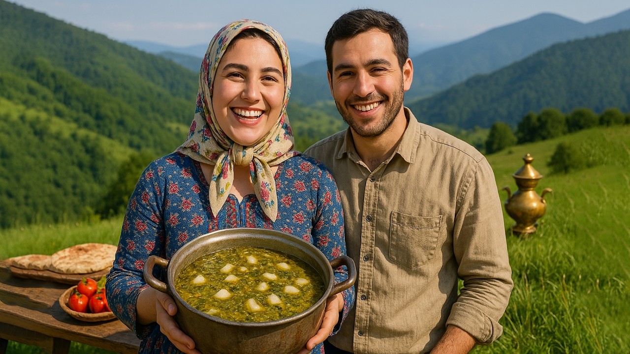 Rural cooking in the nature of Gilan🍃How to Cook Āb-Tareh