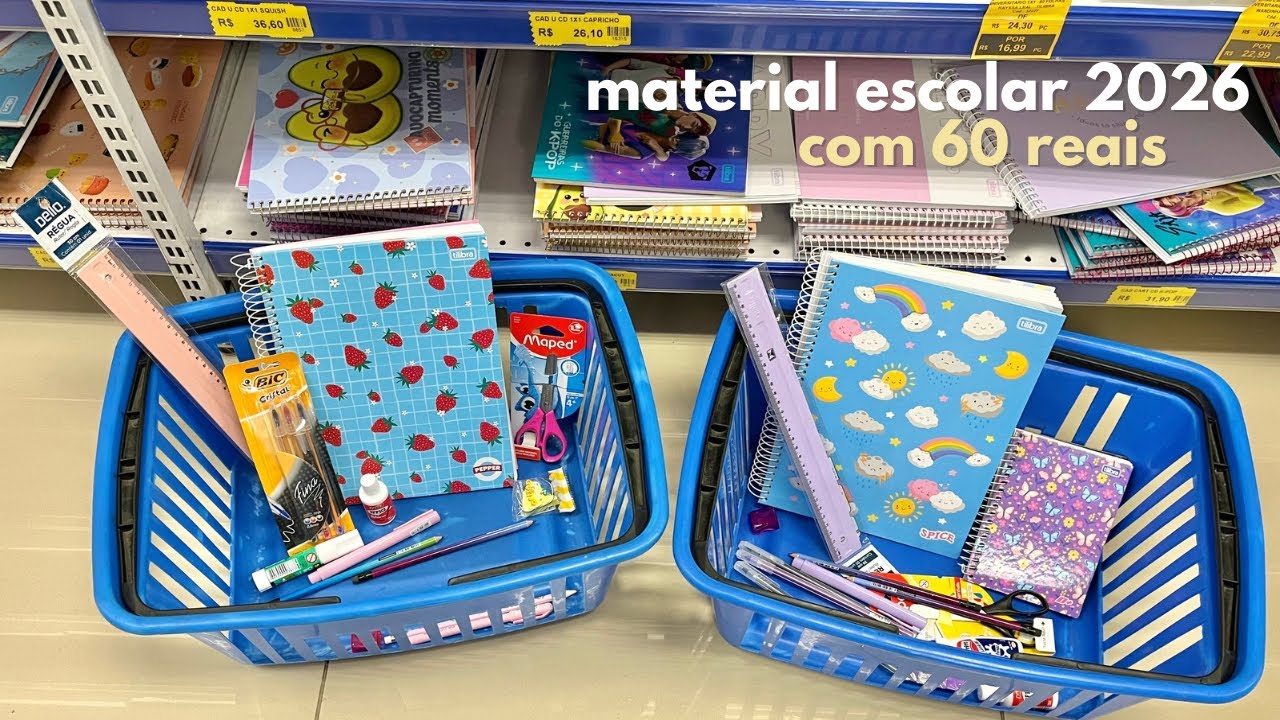 comprando material escolar com 60 reais | volta às aulas 2026 ✨