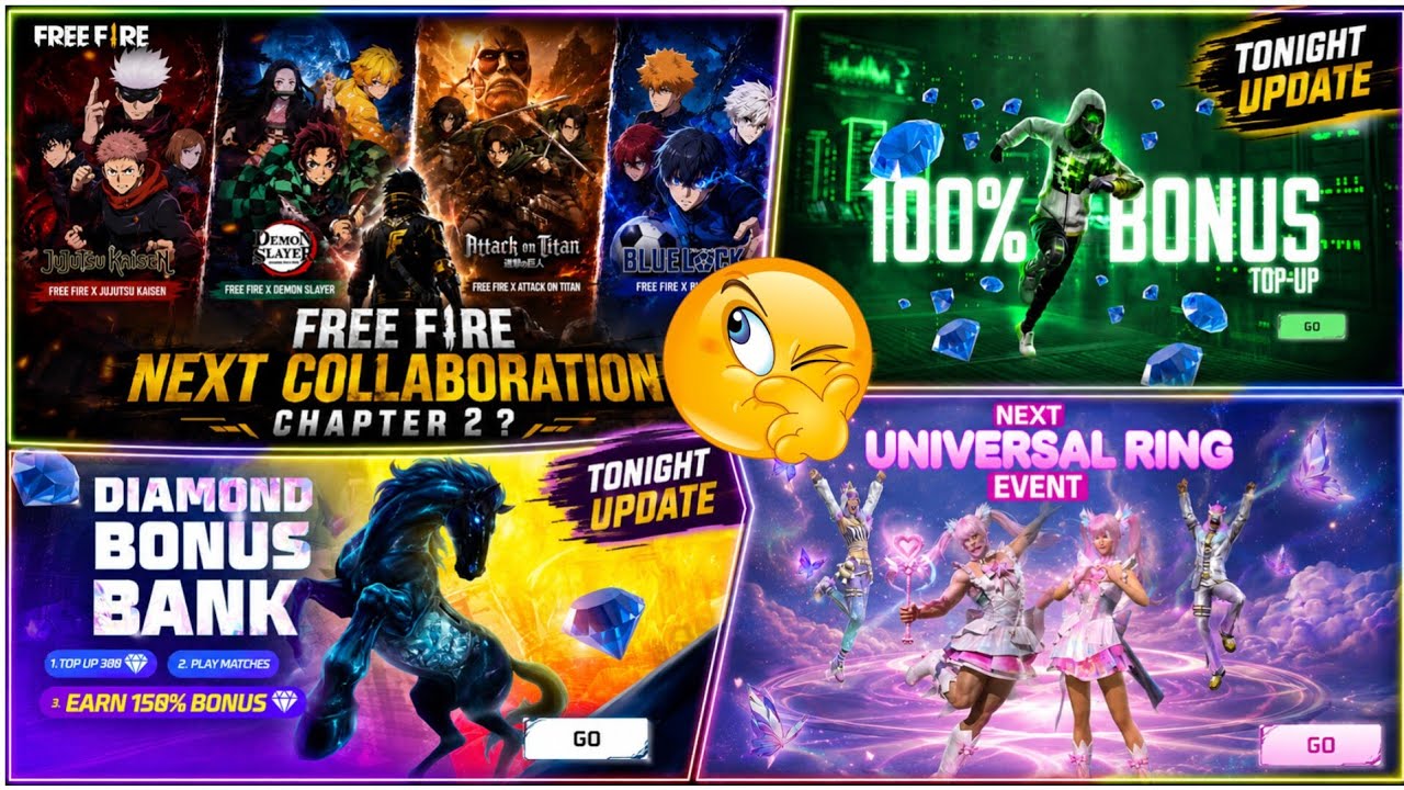 OB54 Next Collaboration Free Fire 💥🤯| Tonight Update Of Free Fire | 100% Diamonds Bonus Top UP Event