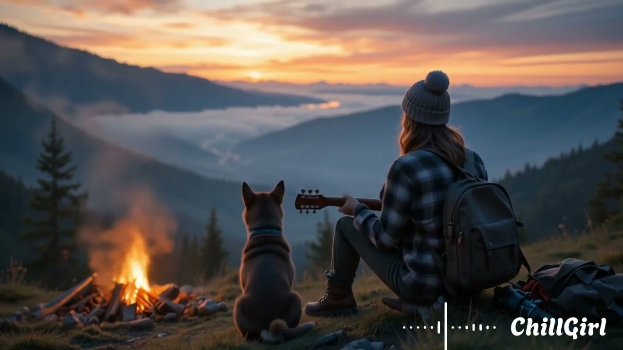 Melody of Dawn: Guitar & Dog by Campfire | Relaxing Ambient Music for Sunrise