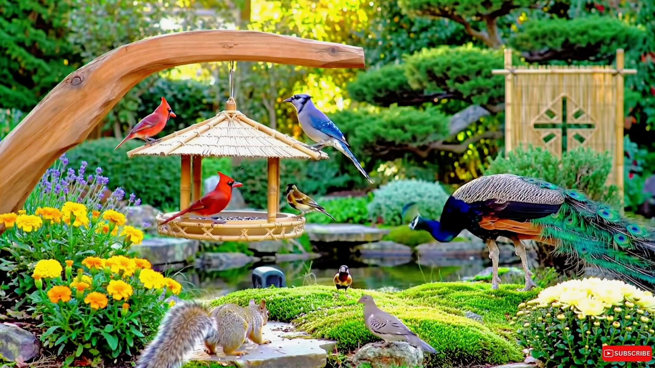 🔴 4K Cozy Garden Bird Feeder – Cardinals, Blue Jays,Goldfinch & Nature Sounds | Relaxing • Cat TV