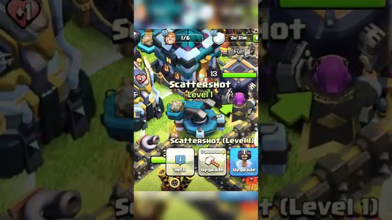 Scattershot level 1 to 2 in few seconds with hammer🔨 of building 🔥🔥 #clashofclans