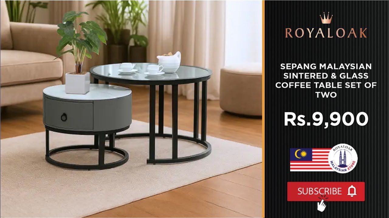 Royaloak | Sepang Malaysian Sintered & Glass Coffee Table Set Of Two