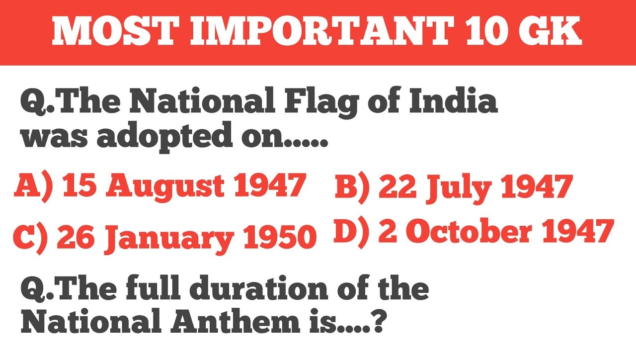 Top 10 Most Important GK Questions | National Symbols & Anthem
