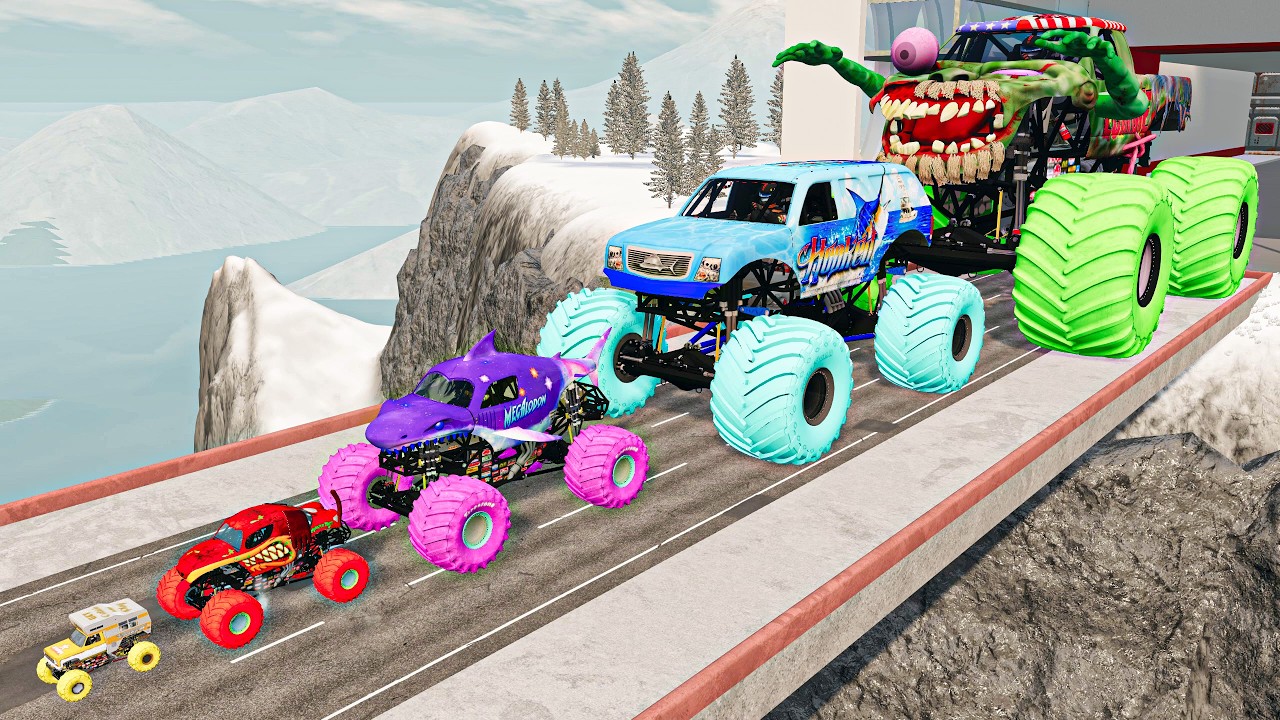 Monster Jam Monster Trucks Max Fun Gameplay - Crashes Rollovers Fire Jumps Stunts Fails Rescue