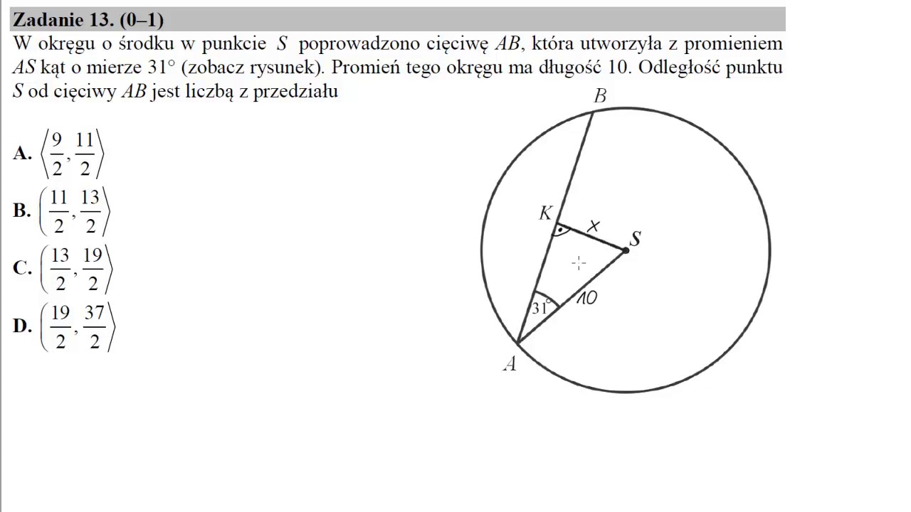 13 W okręgu o środku w punkcie S poprowadzono cięciwę AB, która utworzyła z promieniem AS kąt o mier