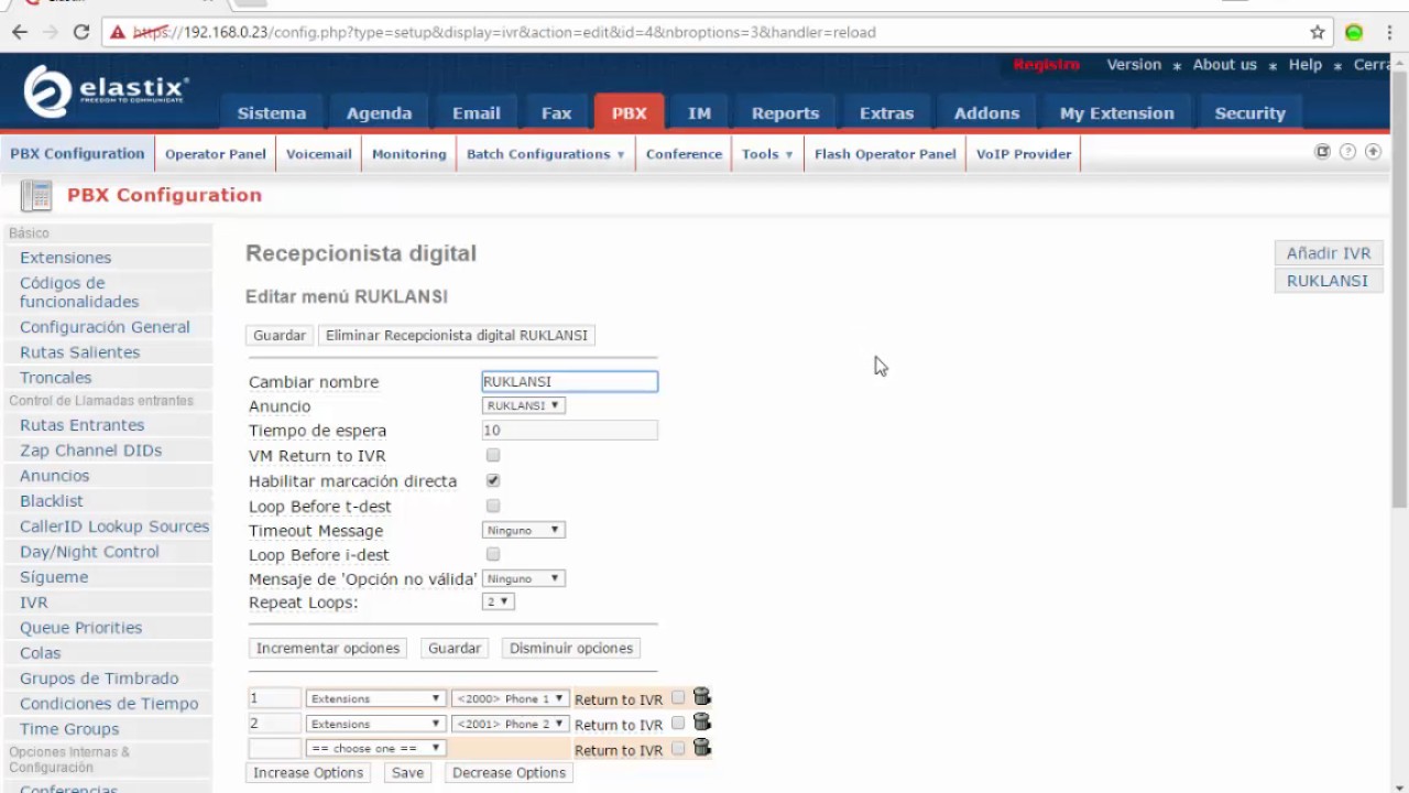 Creando Recepcionista Digital (IVR) por vía extensión telefónica.