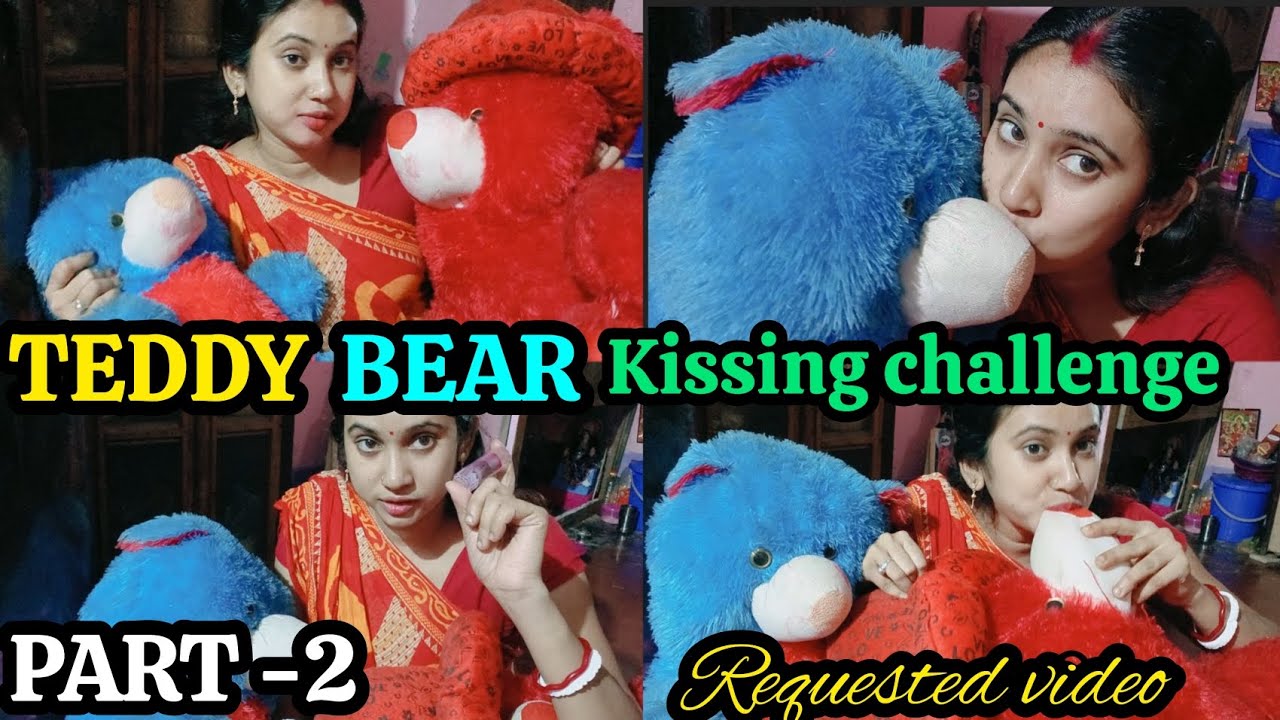 Teddy bear kissing challenge🧸 kissing challenge part- 2teddy Red with blue/kissing challenge#request