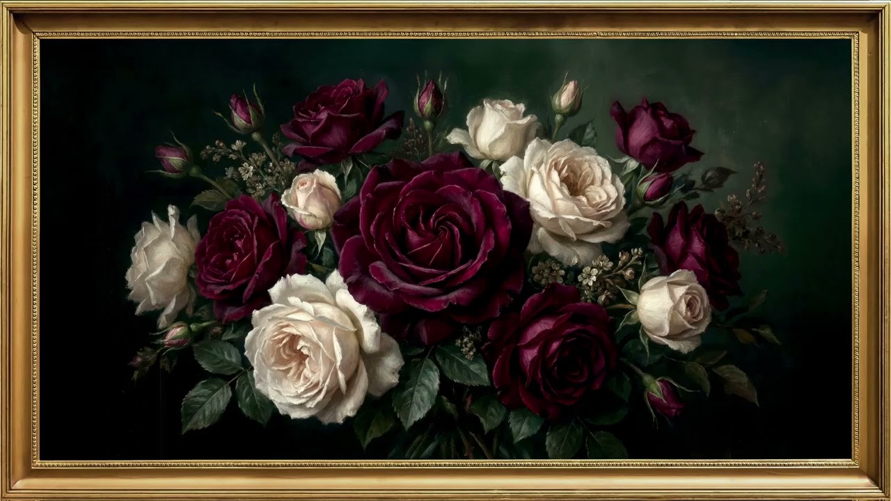 Framed Moody Roses TV Art - Dark Romantic Screensaver (4K, NO SOUND)