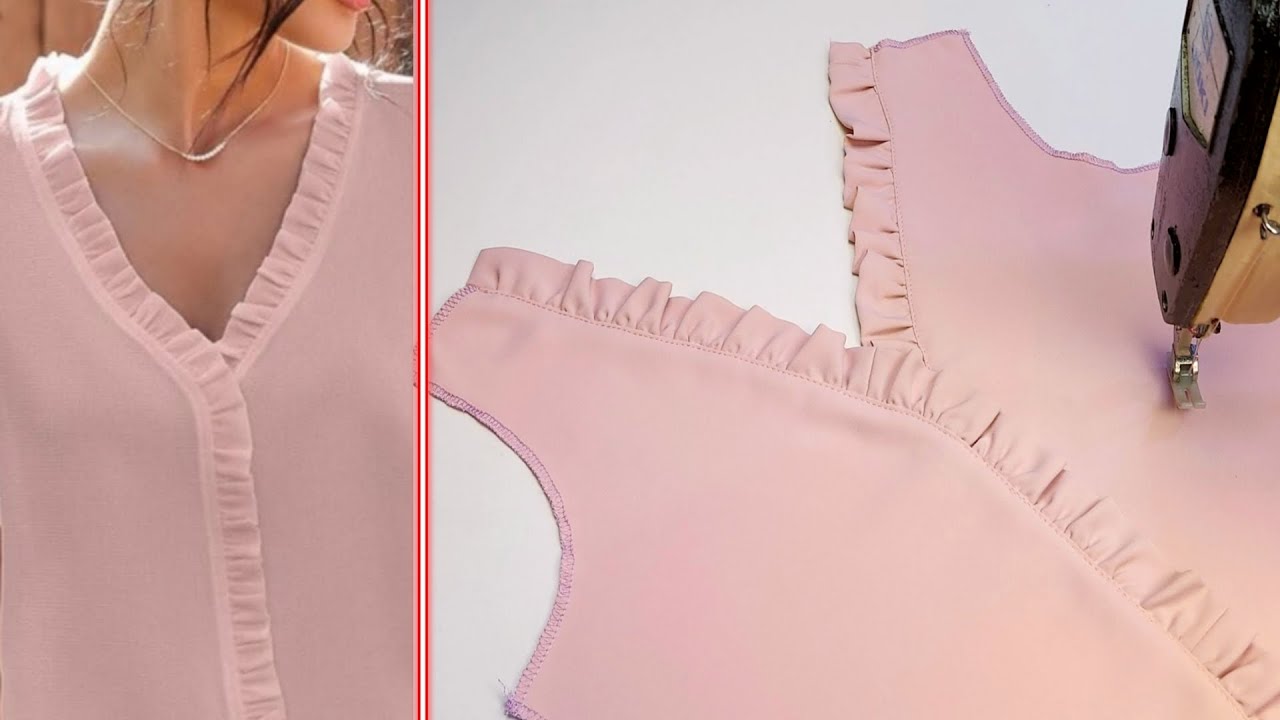 Best Sewing Techniques for Beginners | Frill V Neck Design | Latest Frill Neck Design