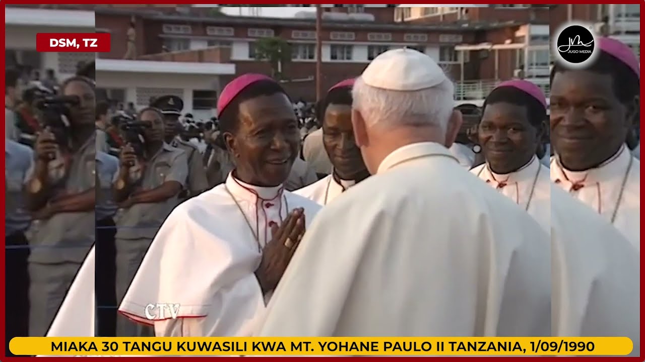 Mt. Yohane Paul II Alivyopokelewa na Hayati Kardinali Rugambwa 1/9/1990 na Kuhutubia Kanisa Kuu