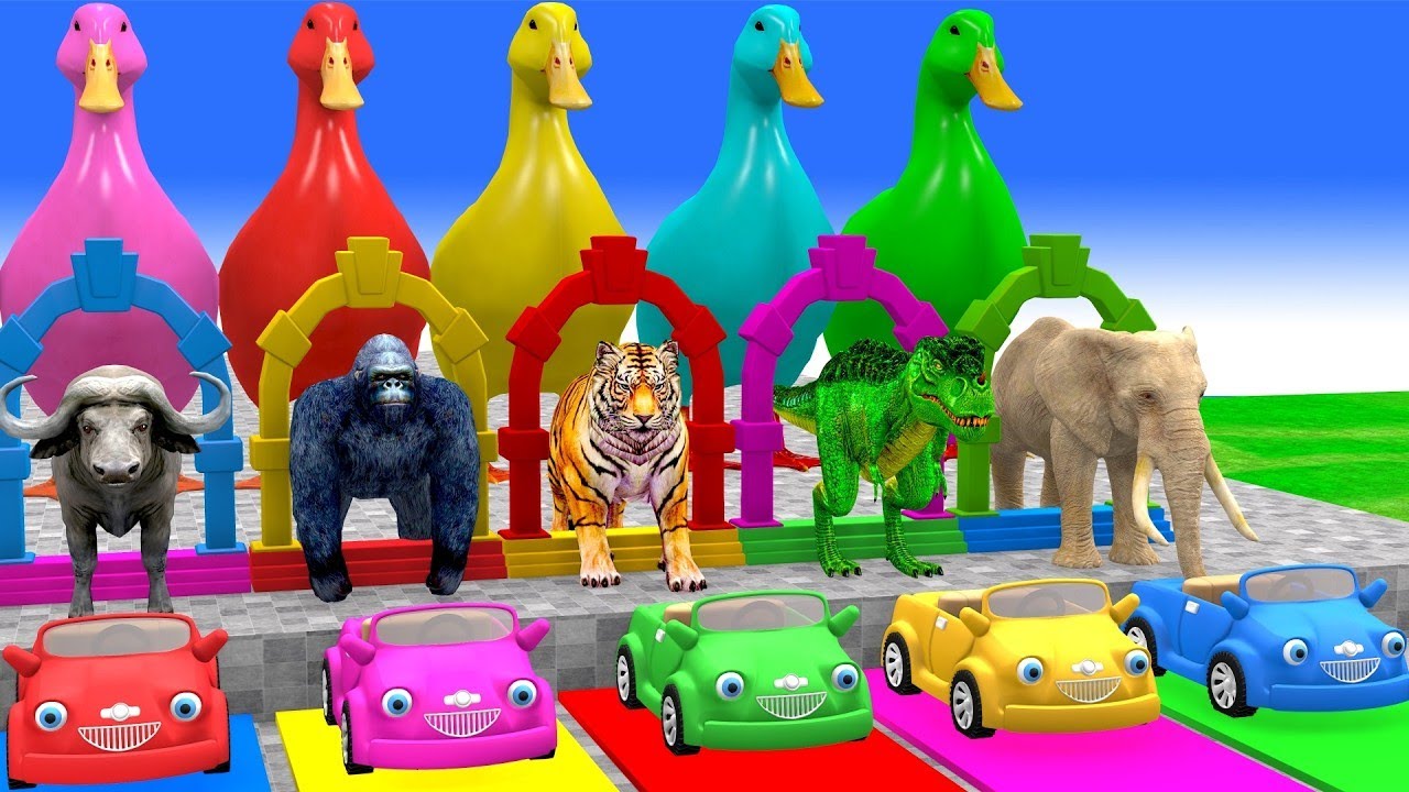 Long Slide Game with Cow Elephant Gorilla Hippopotamus Tiger 3d Animal Game Funny 3d Animals