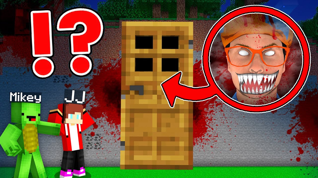 SCARY BLIPPI Attack JJ and Mikey Inside BIGGEST DOOR in Minecraft Maizen?!
