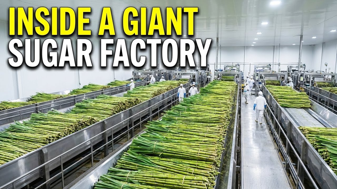 Inside a Giant Sugar Factory: How Fresh Sugarcane Becomes Refined White Sugar (Factory Process)