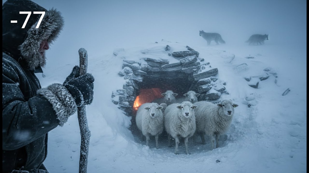 Stone Cave Widow at –77°C Fights Off a Wolf Horde to Protect Her Snow Sheep | Yakutia Survival