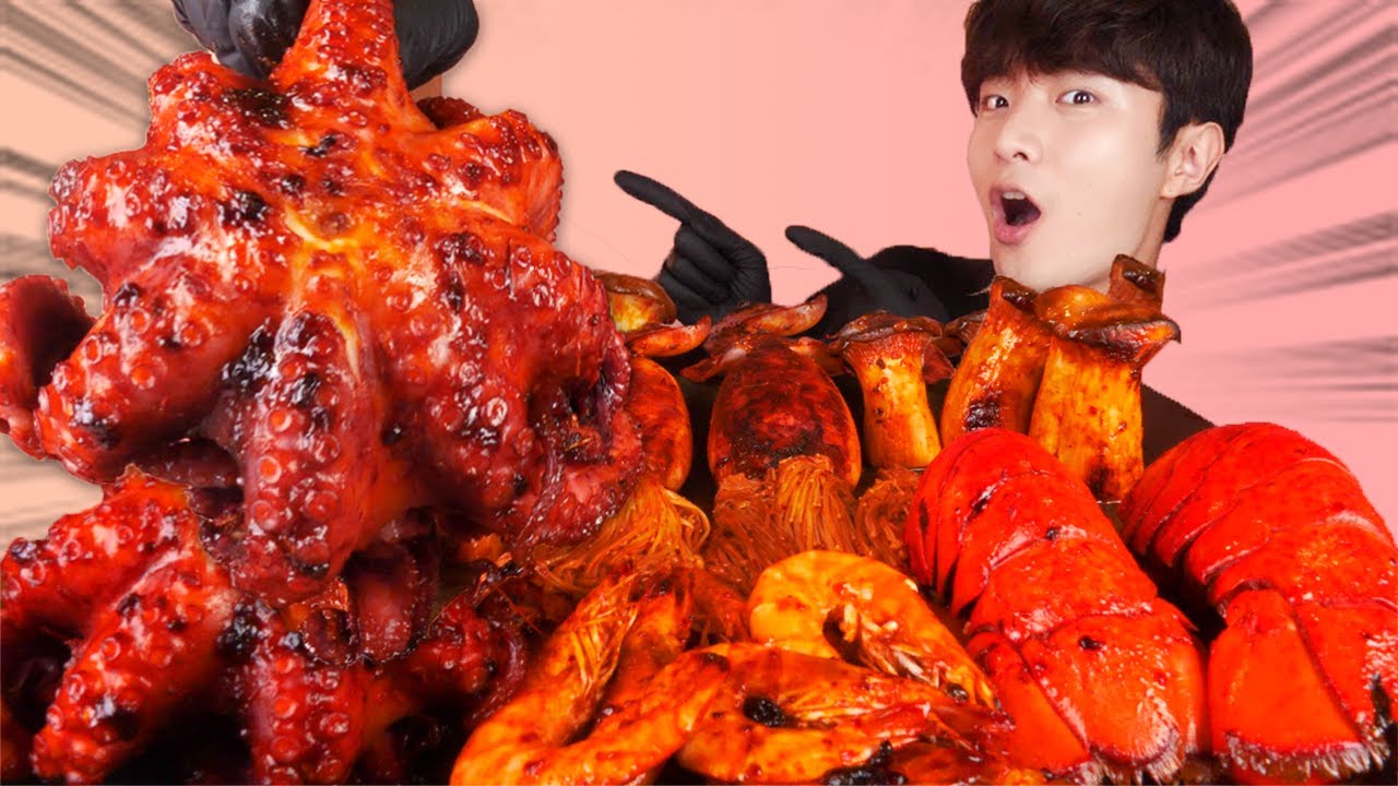 RUS SUB)Сплошная Разворачивание Грибы Лёг Еда Mukbang🔥Seafood Mushroom Roast Korean ASMR 후니 Hoony