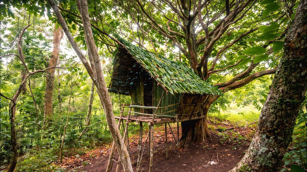 CONSTRUÍ esse ABRIGO COM muita chuva, BUSHCRAFT NA VEIA . 