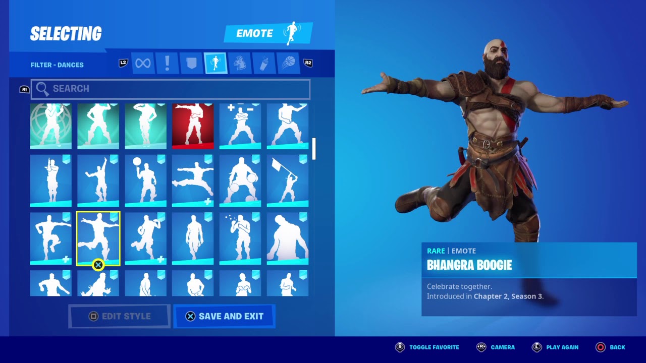 New Skin Kratos!! Showcase with almost all emotes from fortnite.