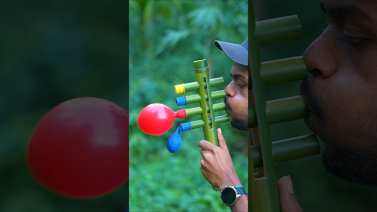 Four Bamboo Slingshots with four tube of Bamboo toys #Bamboo #Slingshots #Bambooart