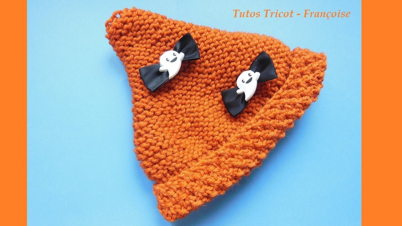Tuto Tricot Bonnet bébé point de Blé et point Mousse (3 à 6 mois) Halloween