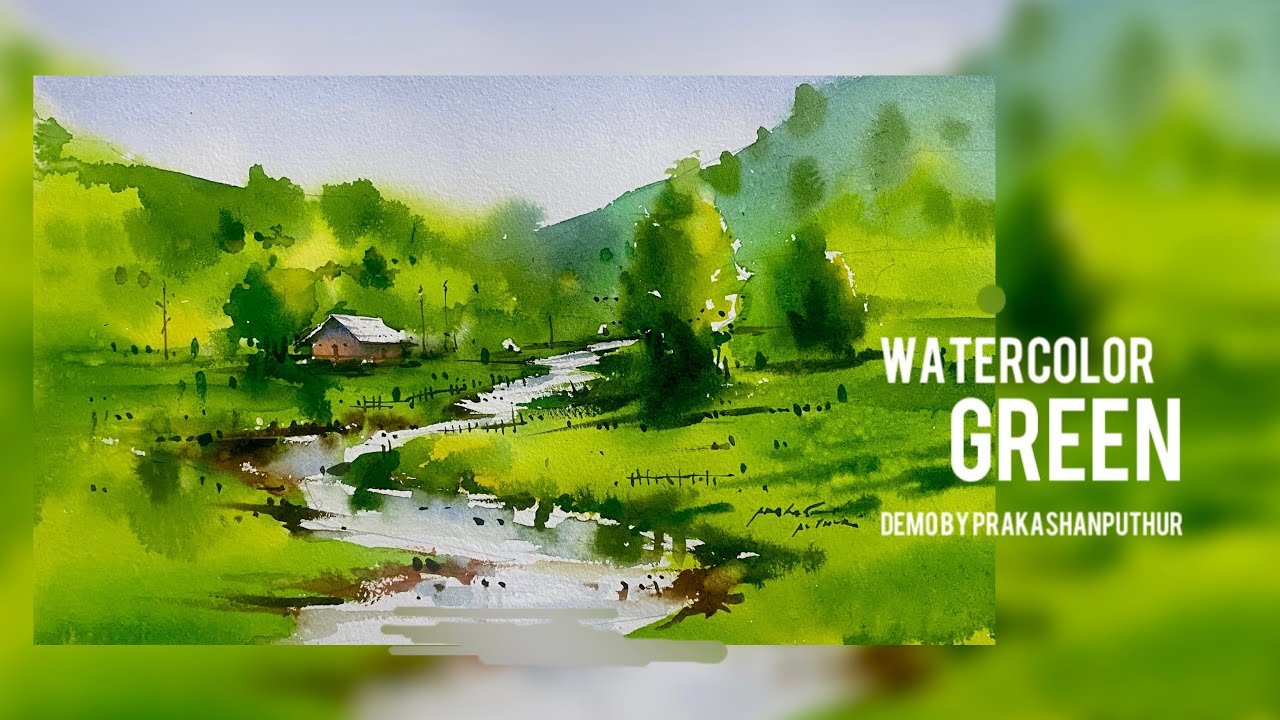 Paint watercolor green valley | easy painting method | landscape water color