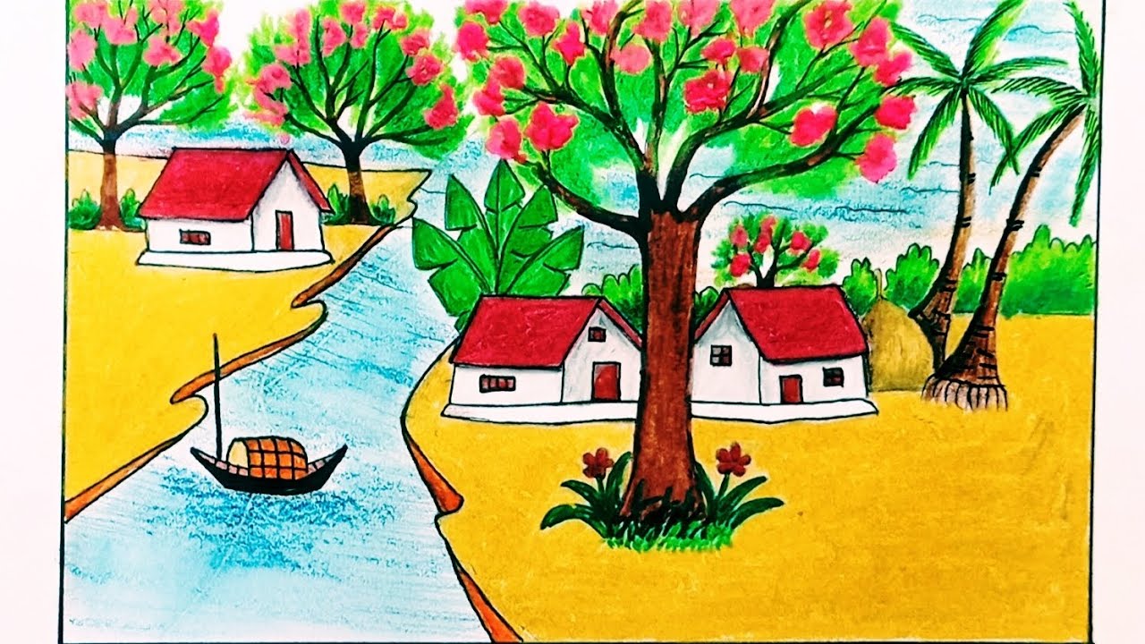 How to draw a scenery of beautiful  nature | Landscape step by step (Ruposhi Bangla) 