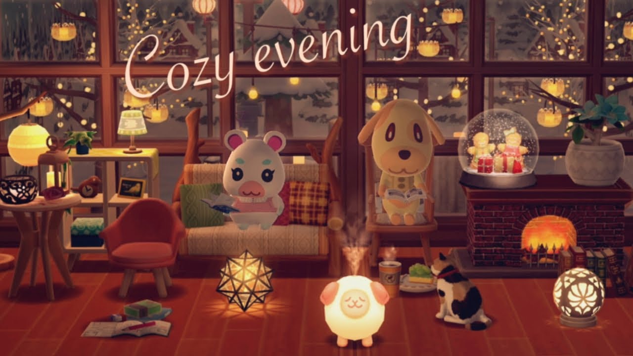 soft winter night lofi ⛄️|  cozy evening, gentle fireplace, focus & relax , animal-crossing vibes